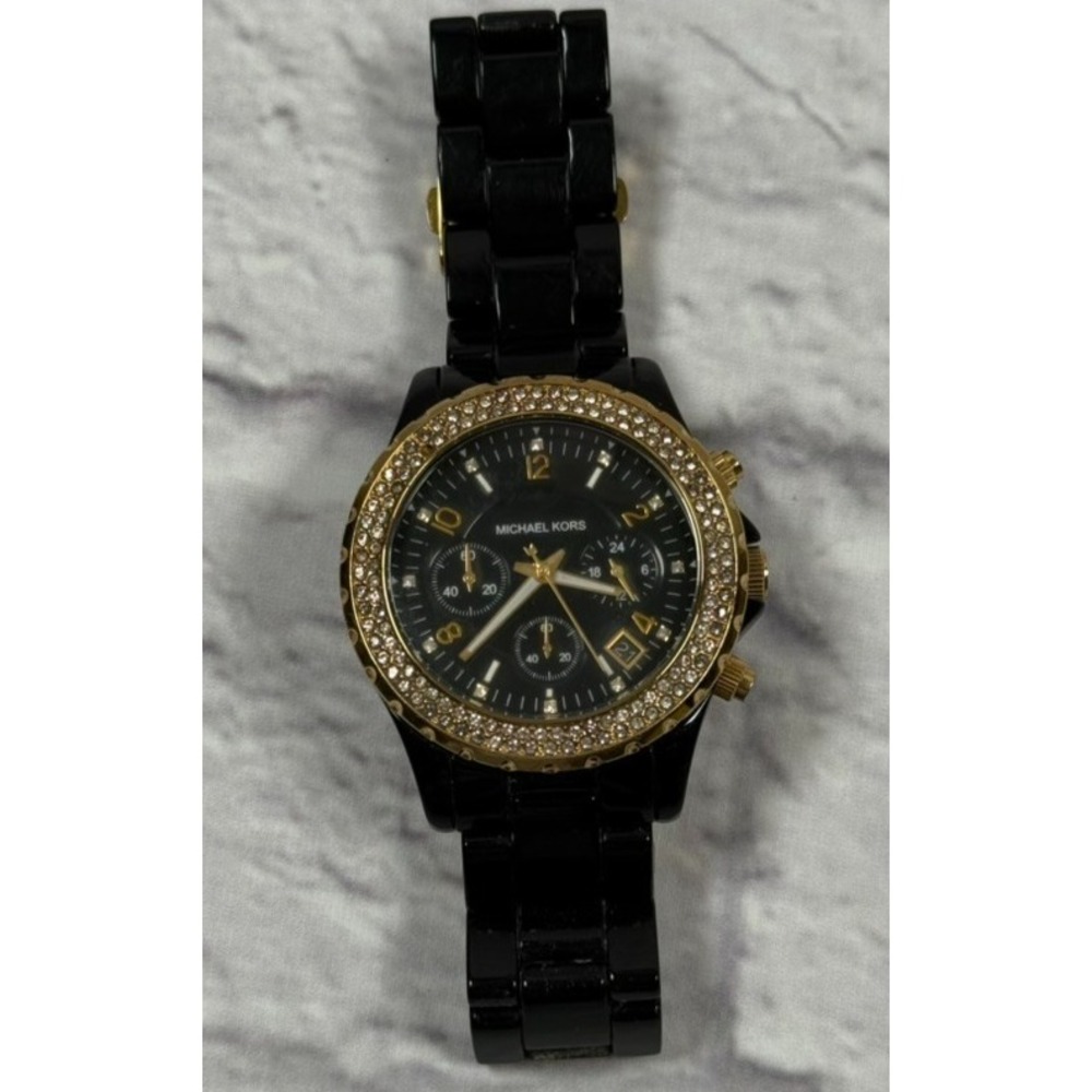 Michael Kors Women's MK5301 Black Acetate Gold Tone Pave' Bracelet Watch